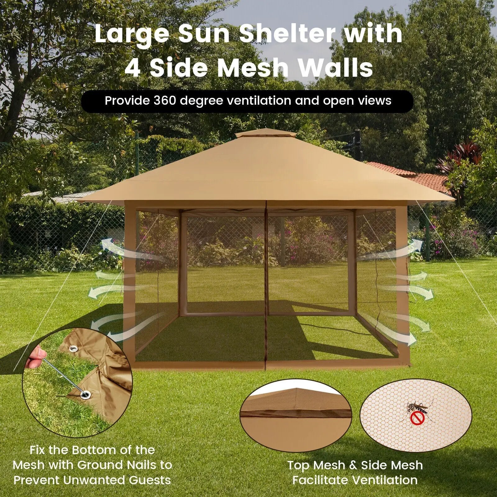 13 x 13 Feet Pop-up Instant Canopy Tent with Mesh Sidewall by DirectDeals