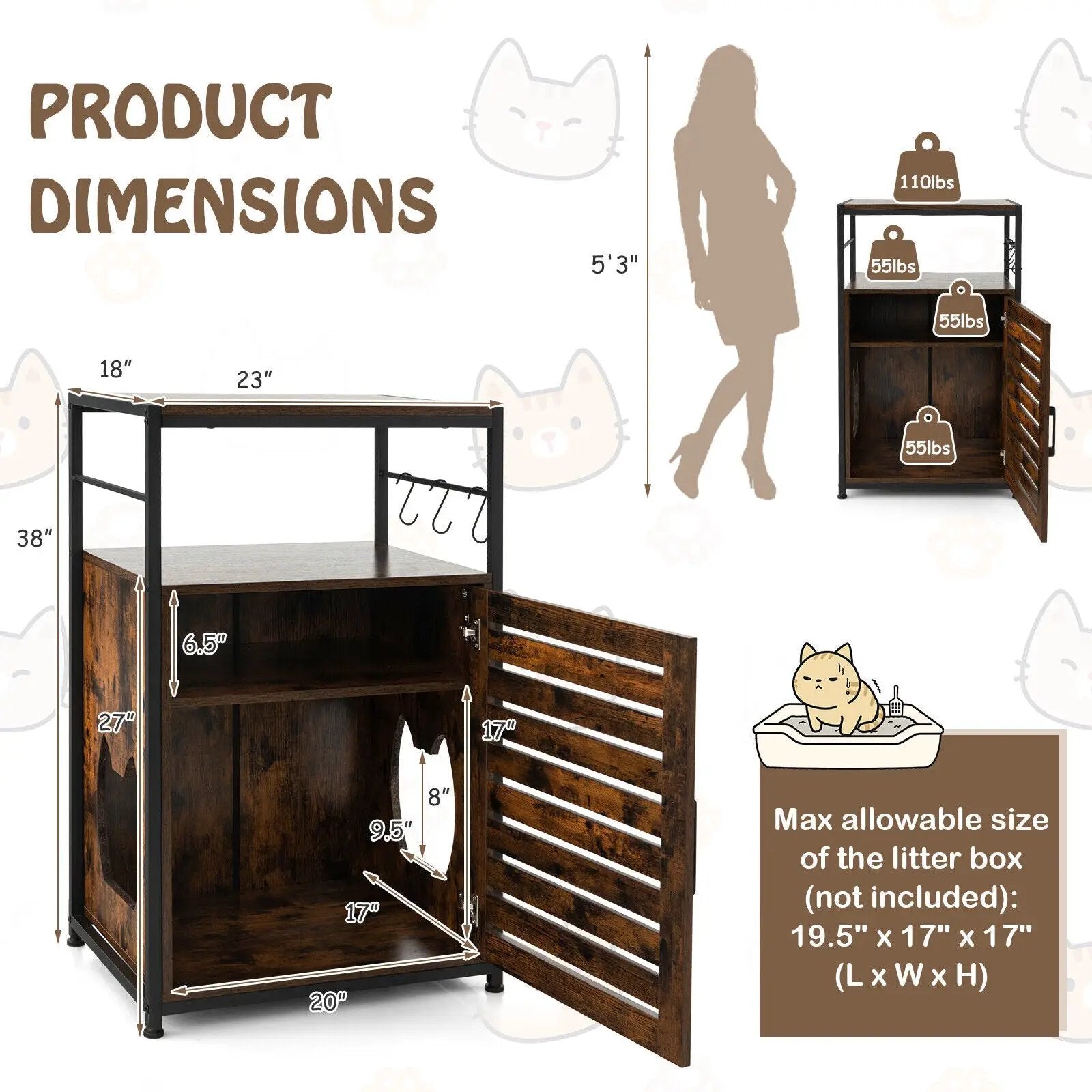 Cat Litter Box Enclosure with Louvered Door and 3-Tier Shelf by DirectDeals