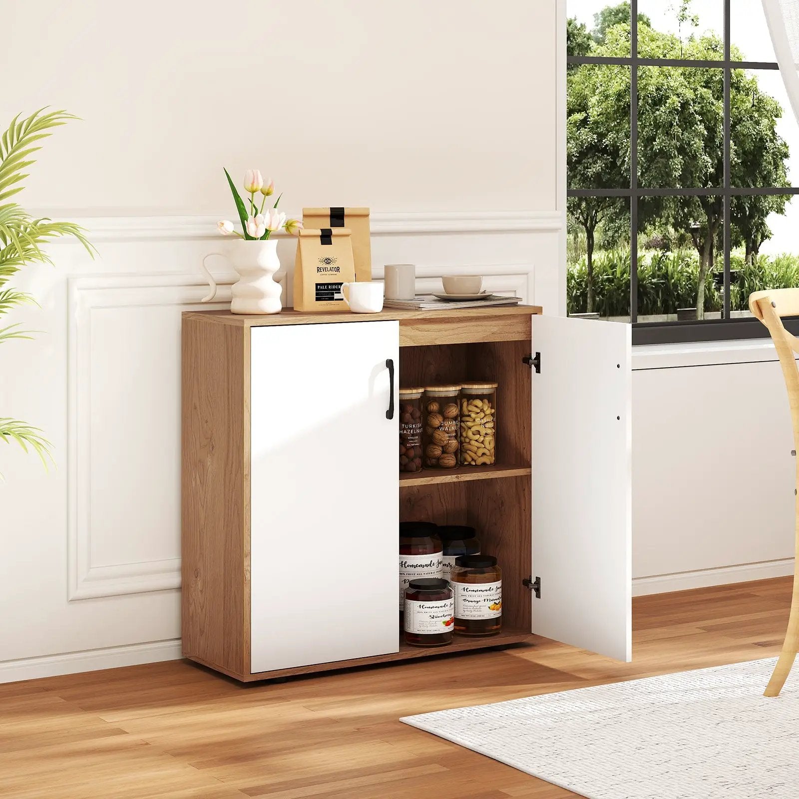 Coffee Bar Cabinet with 5-Position Adjustable Shelf for Living Room Dining Room-Natural by DirectDeals