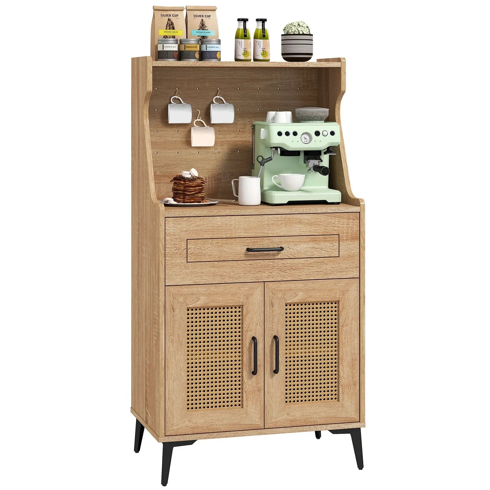 Coffee Bar Cabinet with Pegboard Storage Drawer and Adjustable Shelf-Oak by DirectDeals