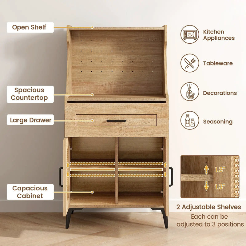 Coffee Bar Cabinet with Pegboard Storage Drawer and Adjustable Shelf-Oak by DirectDeals
