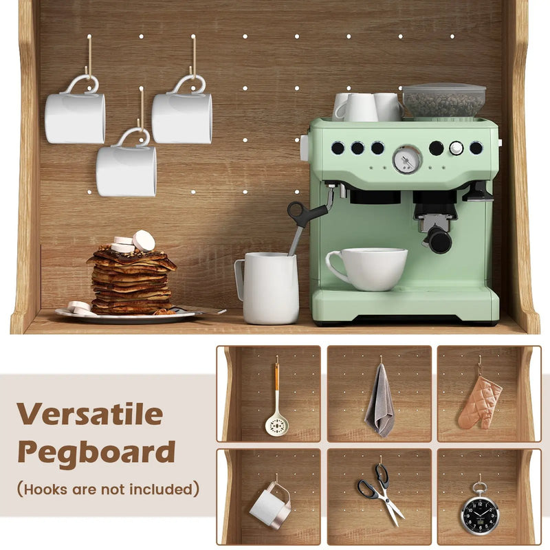 Coffee Bar Cabinet with Pegboard Storage Drawer and Adjustable Shelf-Oak by DirectDeals