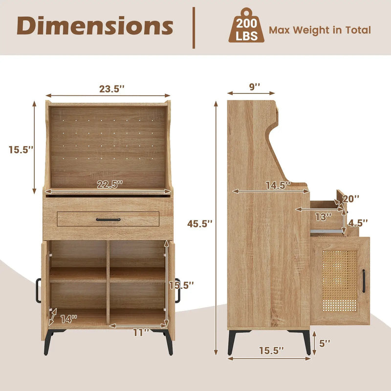 Coffee Bar Cabinet with Pegboard Storage Drawer and Adjustable Shelf-Oak by DirectDeals