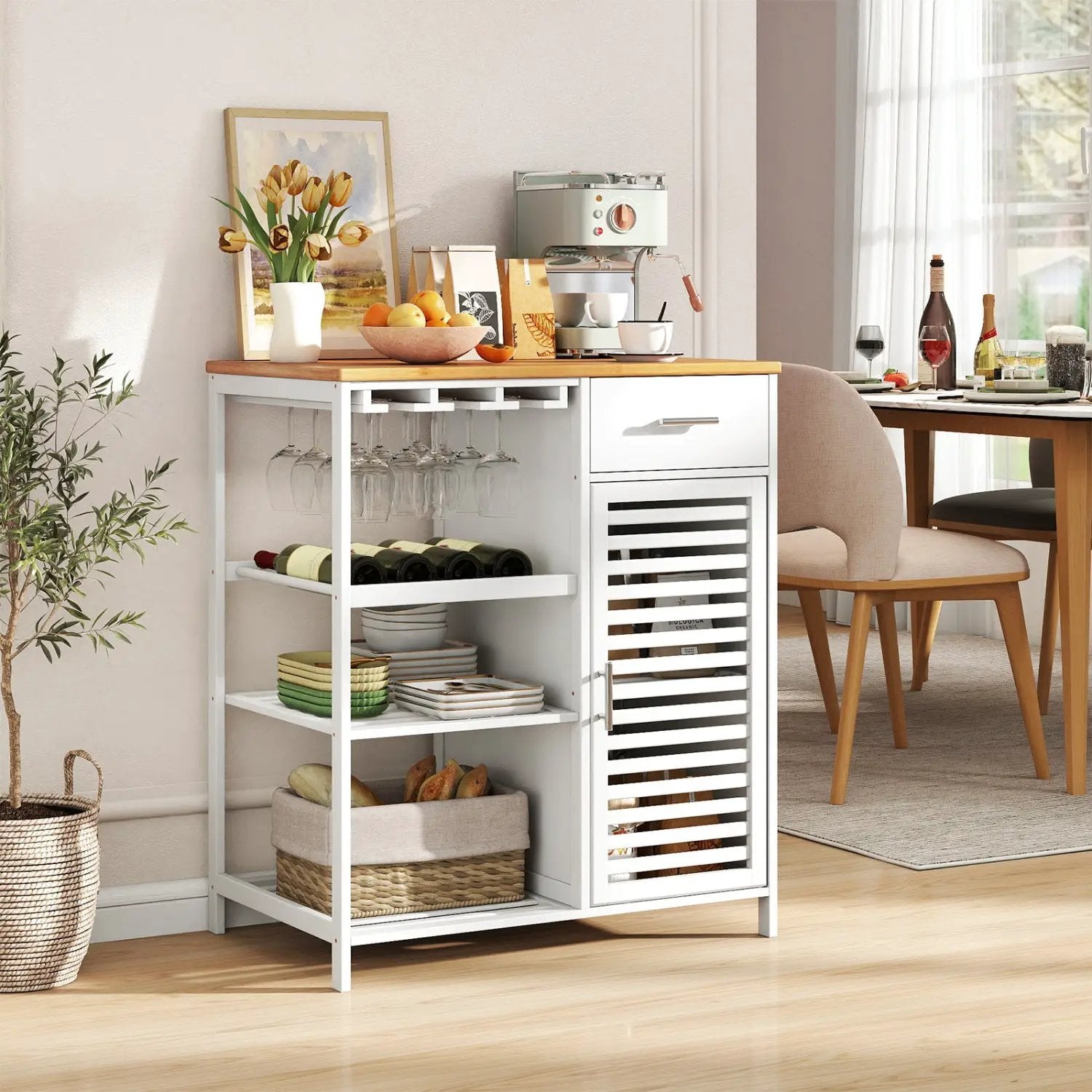 Coffee Bar Cabinet with Wine Rack and Bamboo Top by DirectDeals