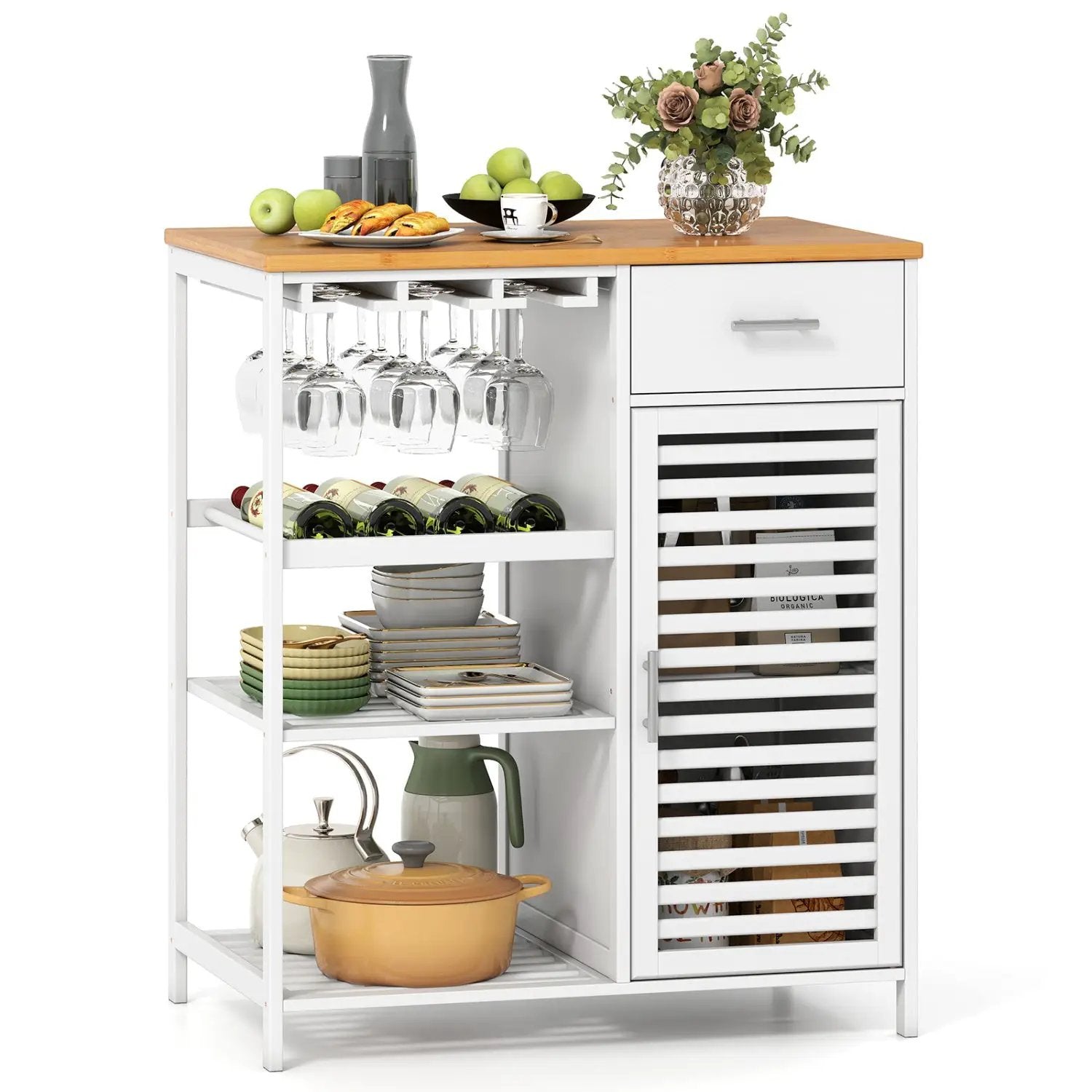 Coffee Bar Cabinet with Wine Rack and Bamboo Top by DirectDeals