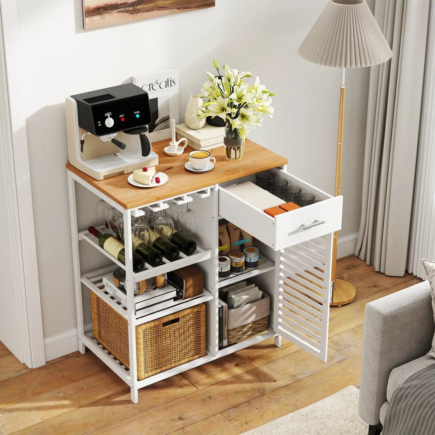 Coffee Bar Cabinet with Wine Rack and Bamboo Top by DirectDeals