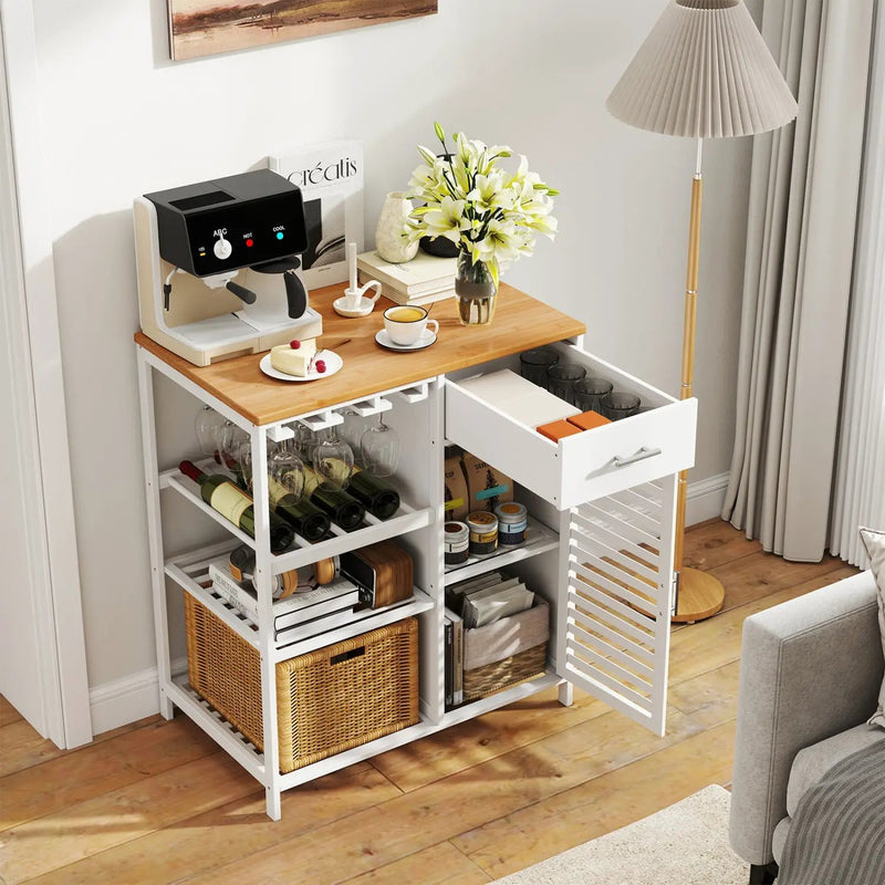 Coffee Bar Cabinet with Wine Rack and Bamboo Top by DirectDeals