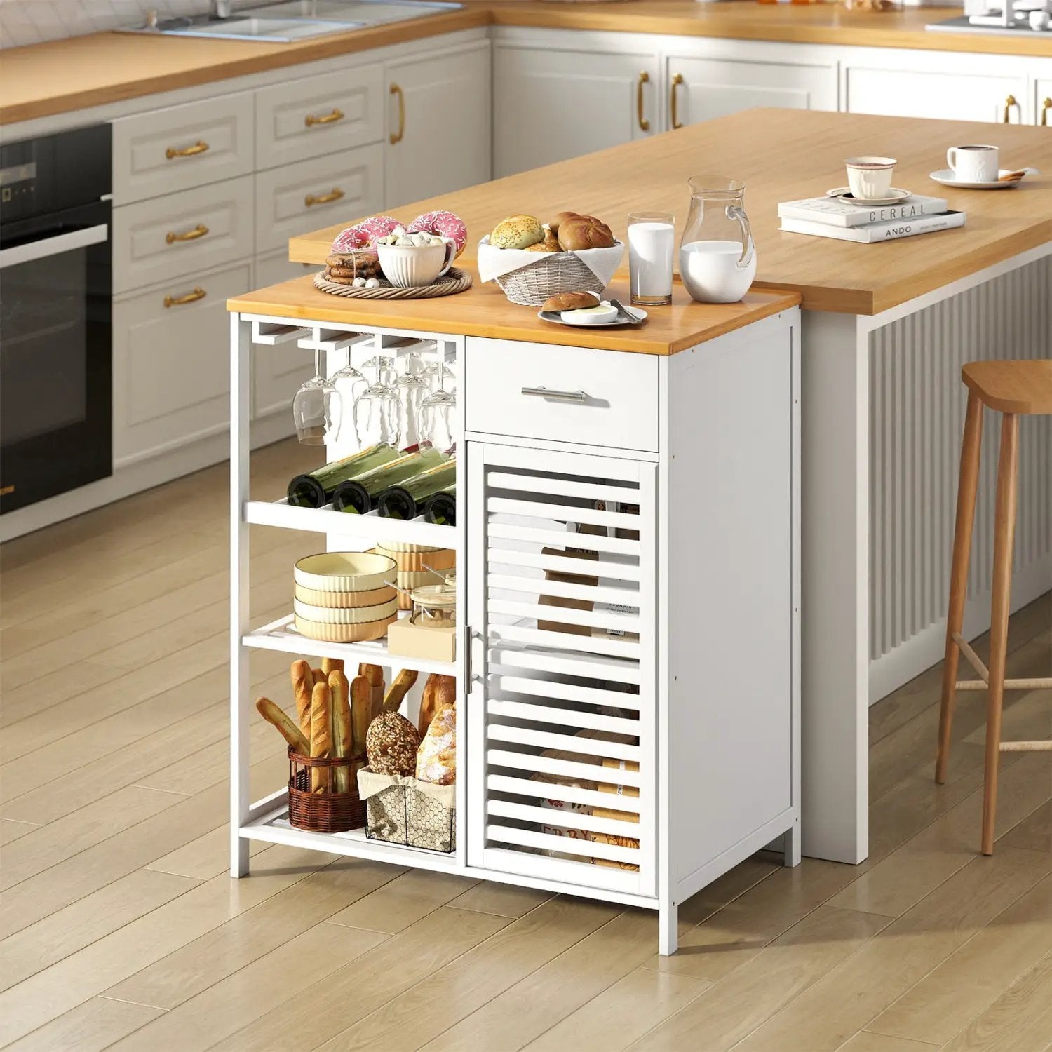 Coffee Bar Cabinet with Wine Rack and Bamboo Top by DirectDeals