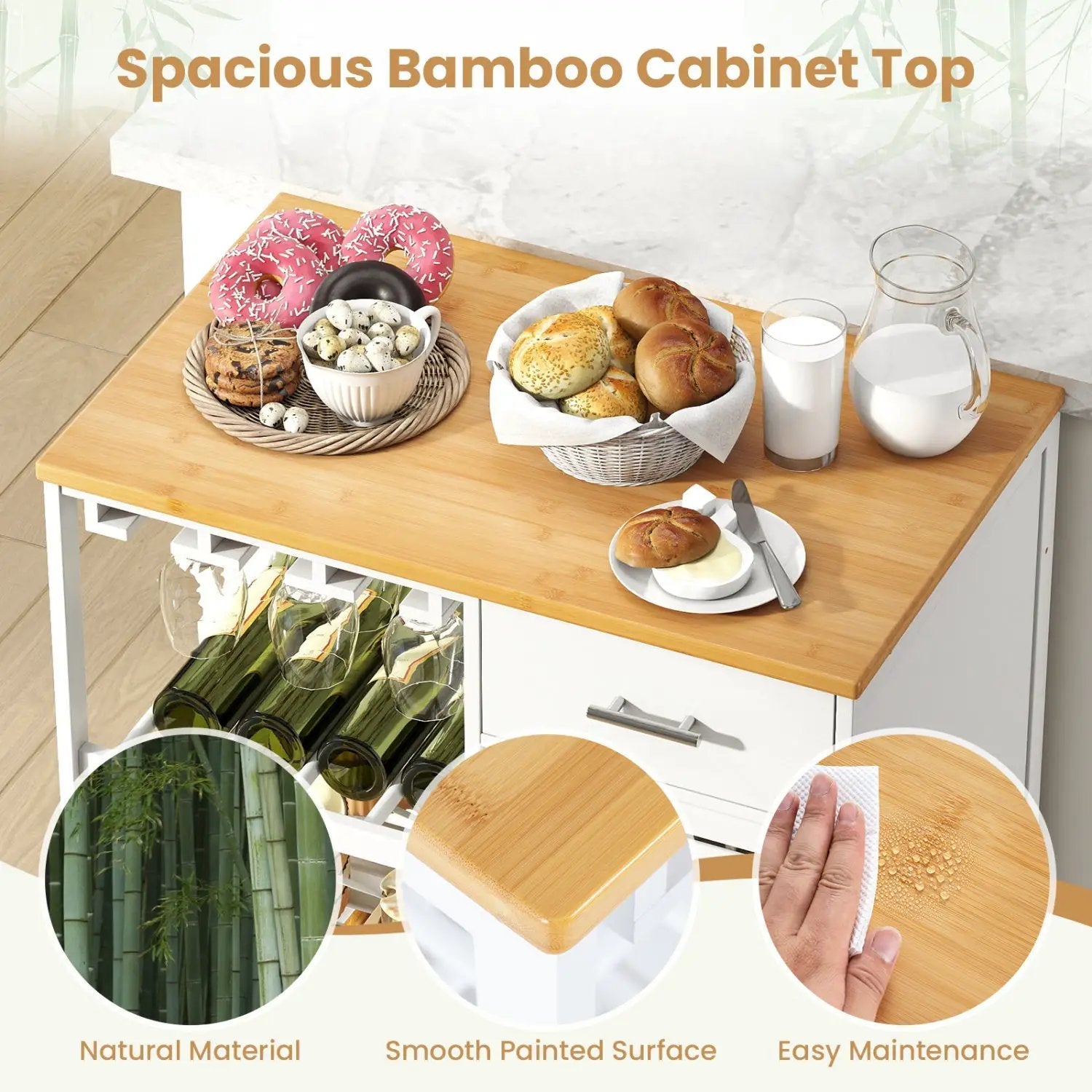 Coffee Bar Cabinet with Wine Rack and Bamboo Top by DirectDeals