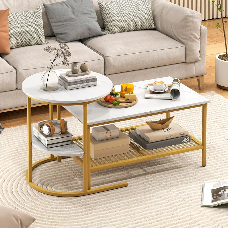 Coffee Table 2-Tier Rectangle Coffee Table and Side End Table with Storage Shelves by DirectDeals