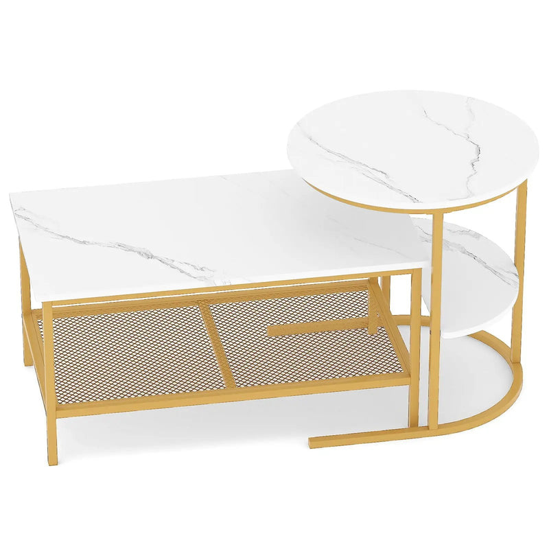 Coffee Table 2-Tier Rectangle Coffee Table and Side End Table with Storage Shelves by DirectDeals