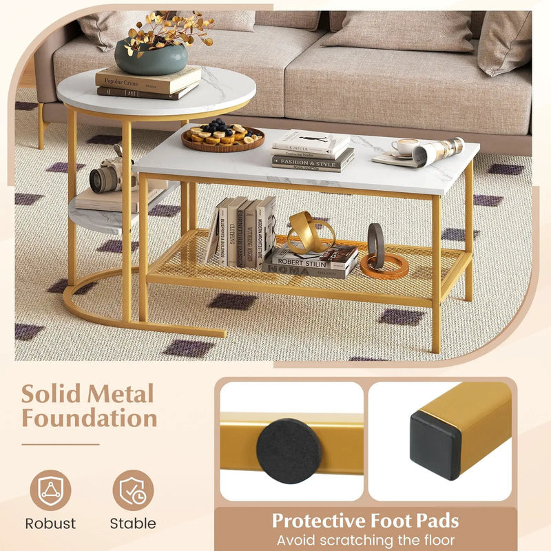 Coffee Table 2-Tier Rectangle Coffee Table and Side End Table with Storage Shelves by DirectDeals