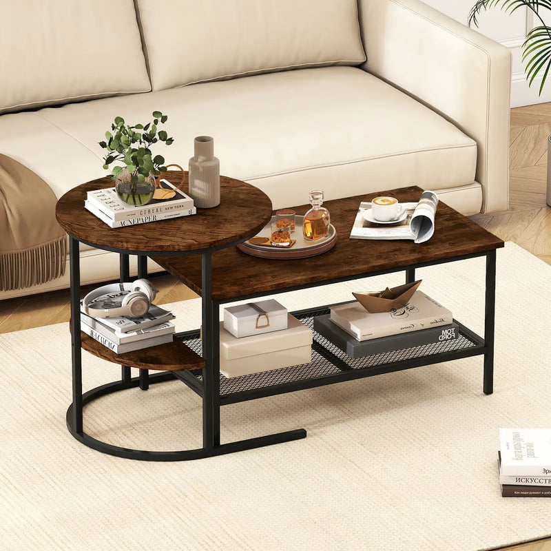Coffee Table 2-Tier Rectangle Coffee Table and Side End Table with Storage Shelves by DirectDeals