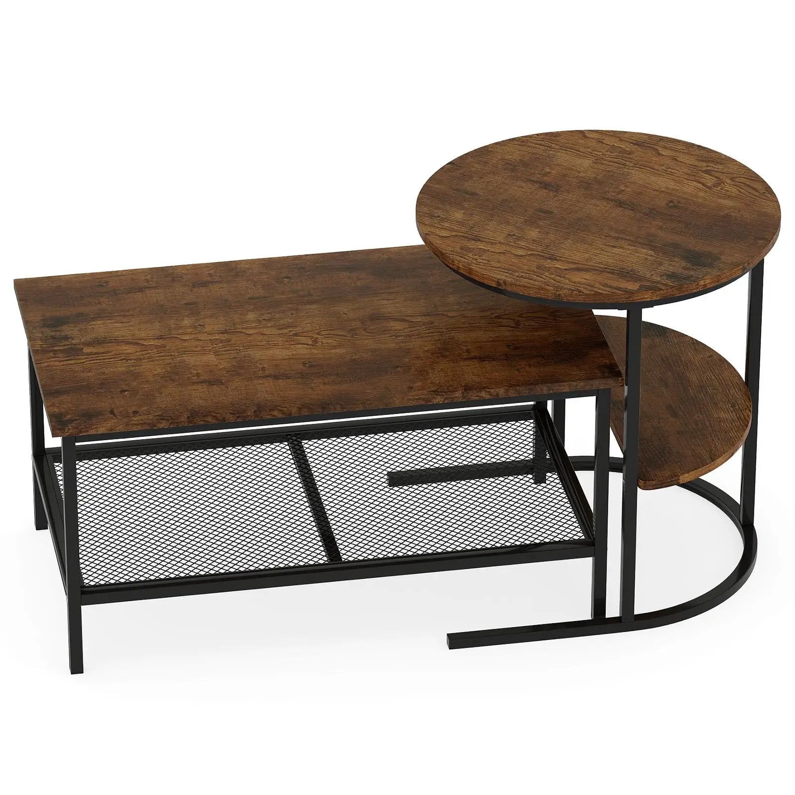 Coffee Table 2-Tier Rectangle Coffee Table and Side End Table with Storage Shelves by DirectDeals