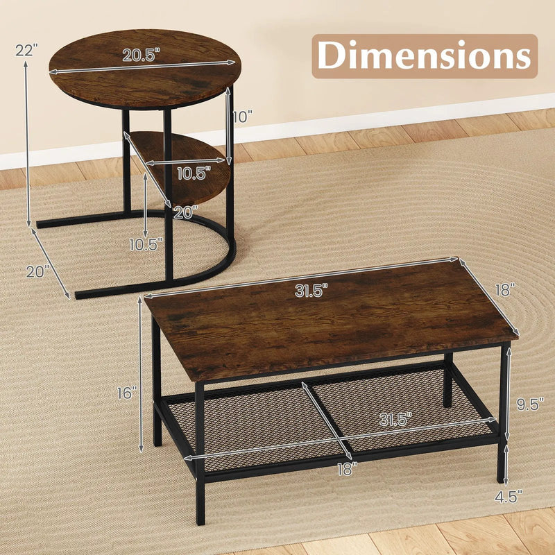Coffee Table 2-Tier Rectangle Coffee Table and Side End Table with Storage Shelves by DirectDeals
