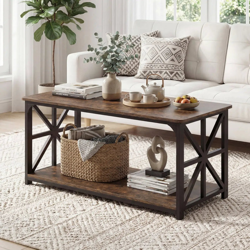 Coffee Table 2-Tier Center Table with Storage Shelf by DirectDeals