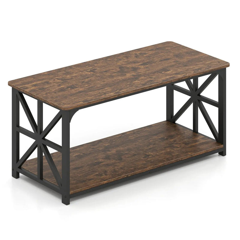 Coffee Table 2-Tier Center Table with Storage Shelf by DirectDeals