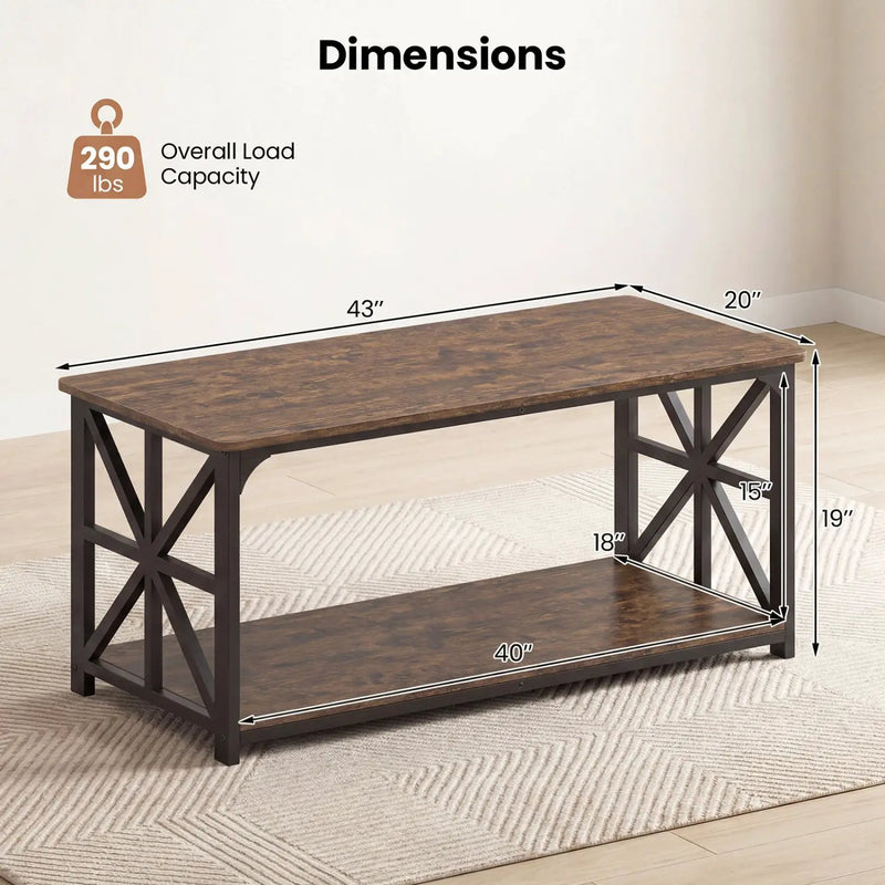 Coffee Table 2-Tier Center Table with Storage Shelf by DirectDeals