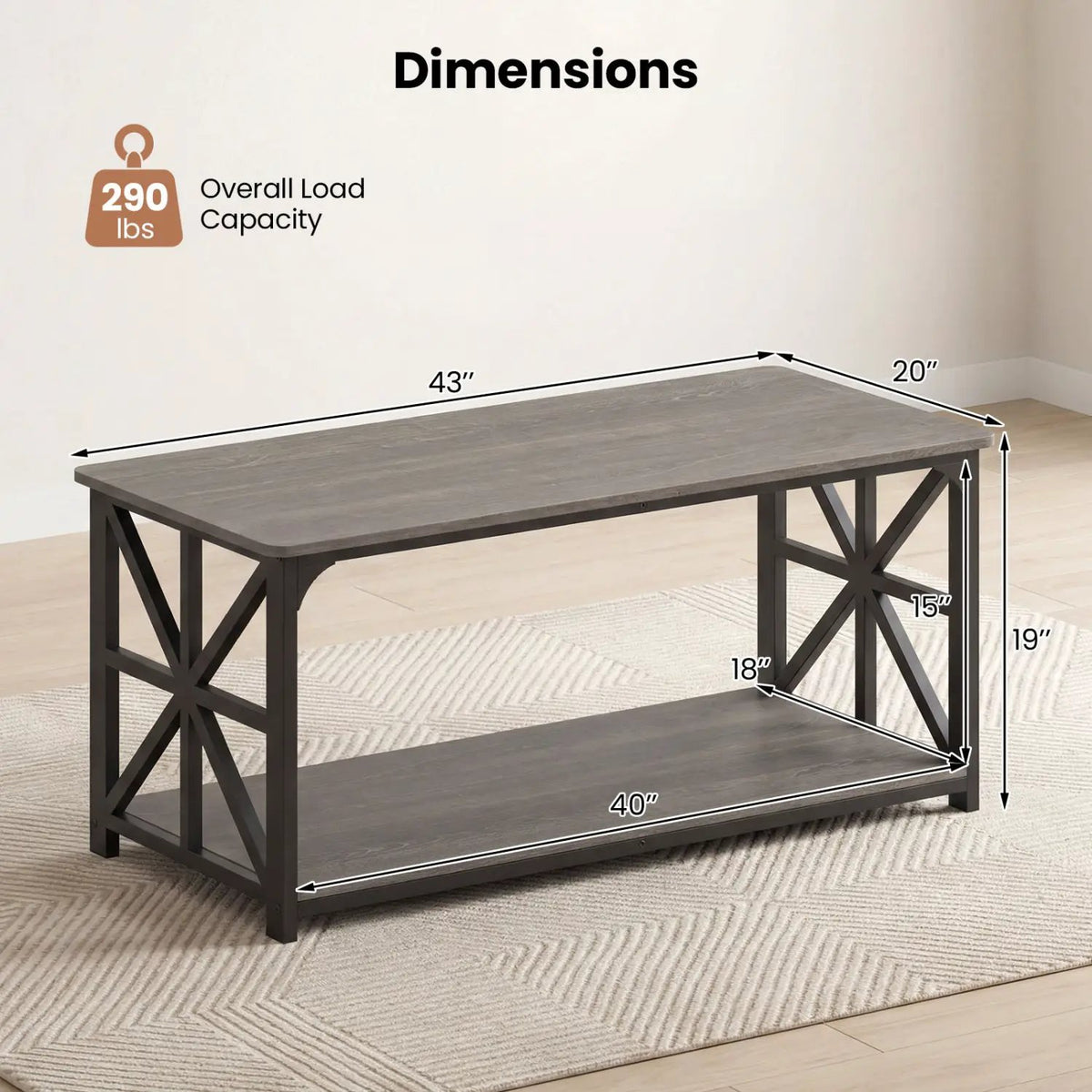 Coffee Table 2-Tier Center Table with Storage Shelf, photo 20 of 24