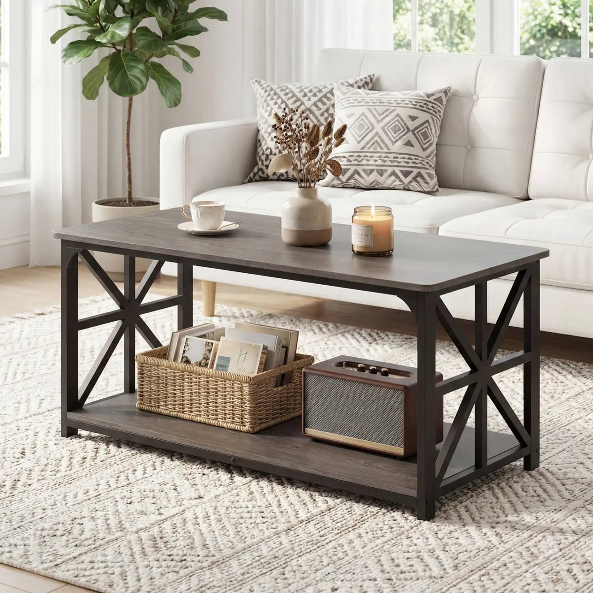 Coffee Table 2-Tier Center Table with Storage Shelf, photo 18 of 24