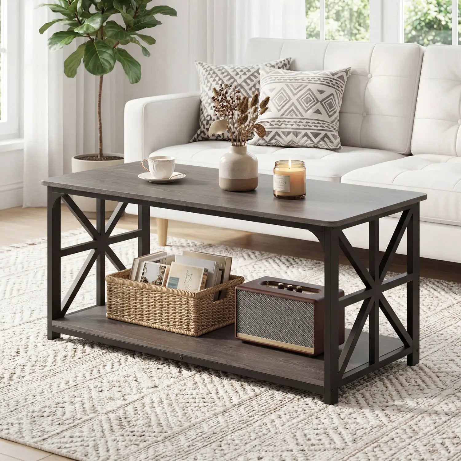 Coffee Table 2-Tier Center Table with Storage Shelf by DirectDeals