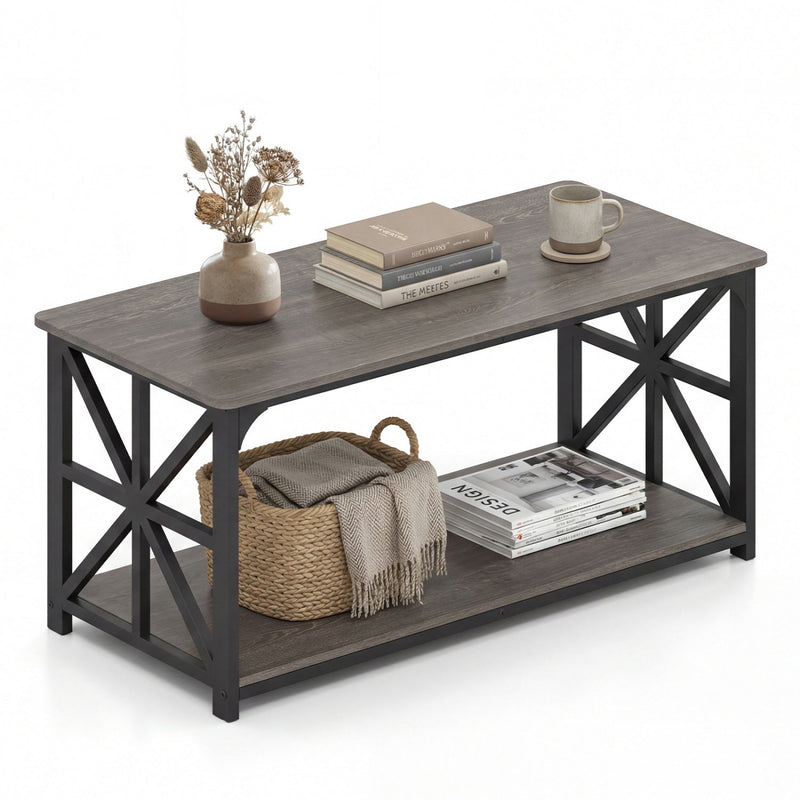 Coffee Table 2-Tier Center Table with Storage Shelf by DirectDeals
