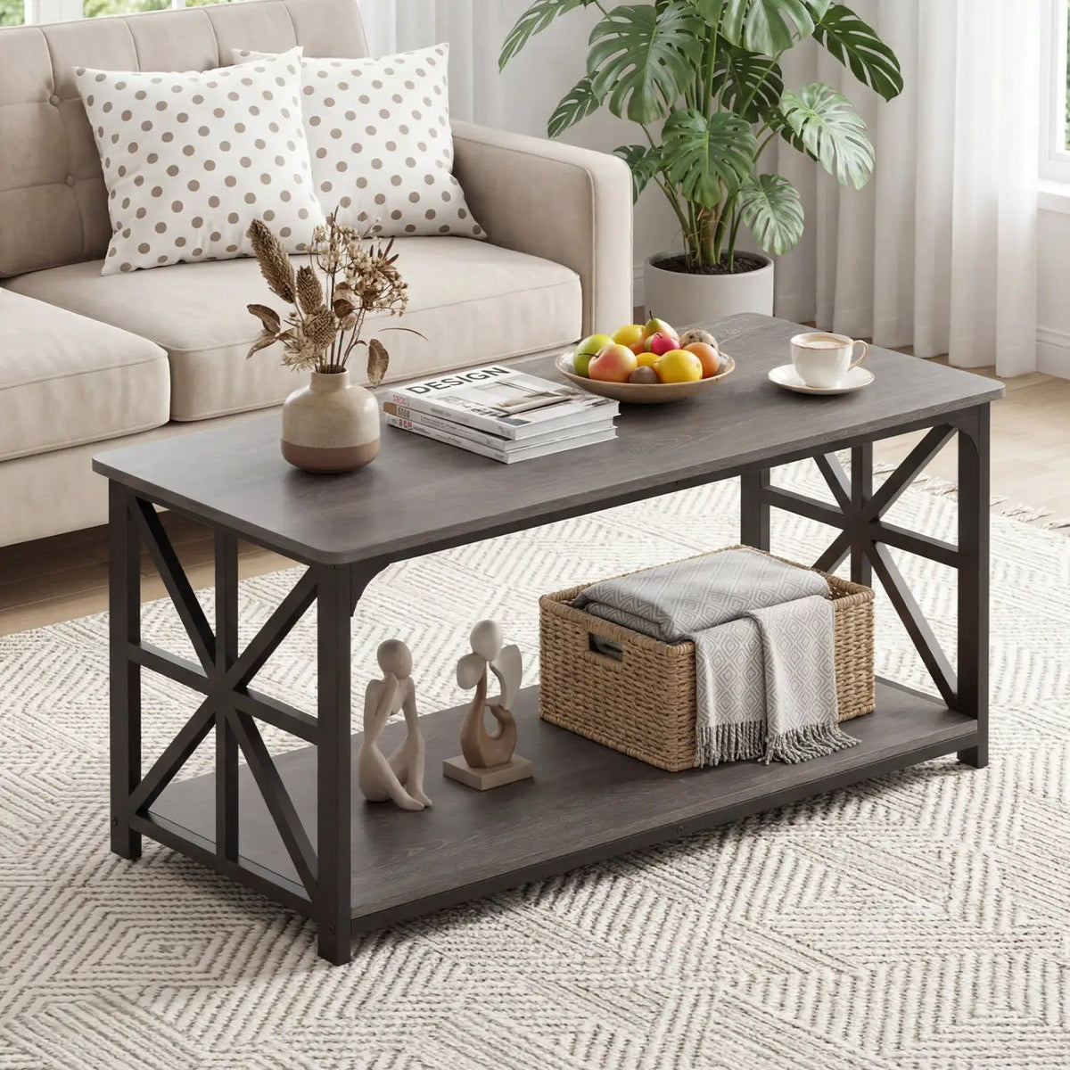 Coffee Table 2-Tier Center Table with Storage Shelf, photo 21 of 24
