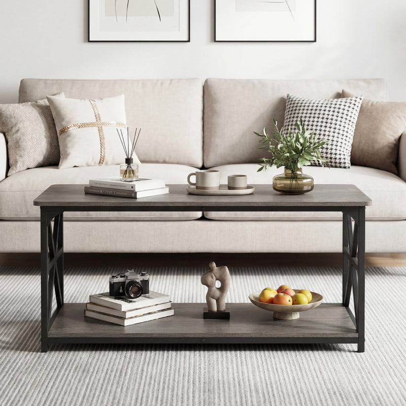Coffee Table 2-Tier Center Table with Storage Shelf by DirectDeals