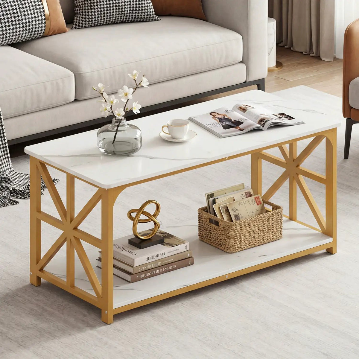 Coffee Table 2-Tier Center Table with Storage Shelf, photo 14 of 24