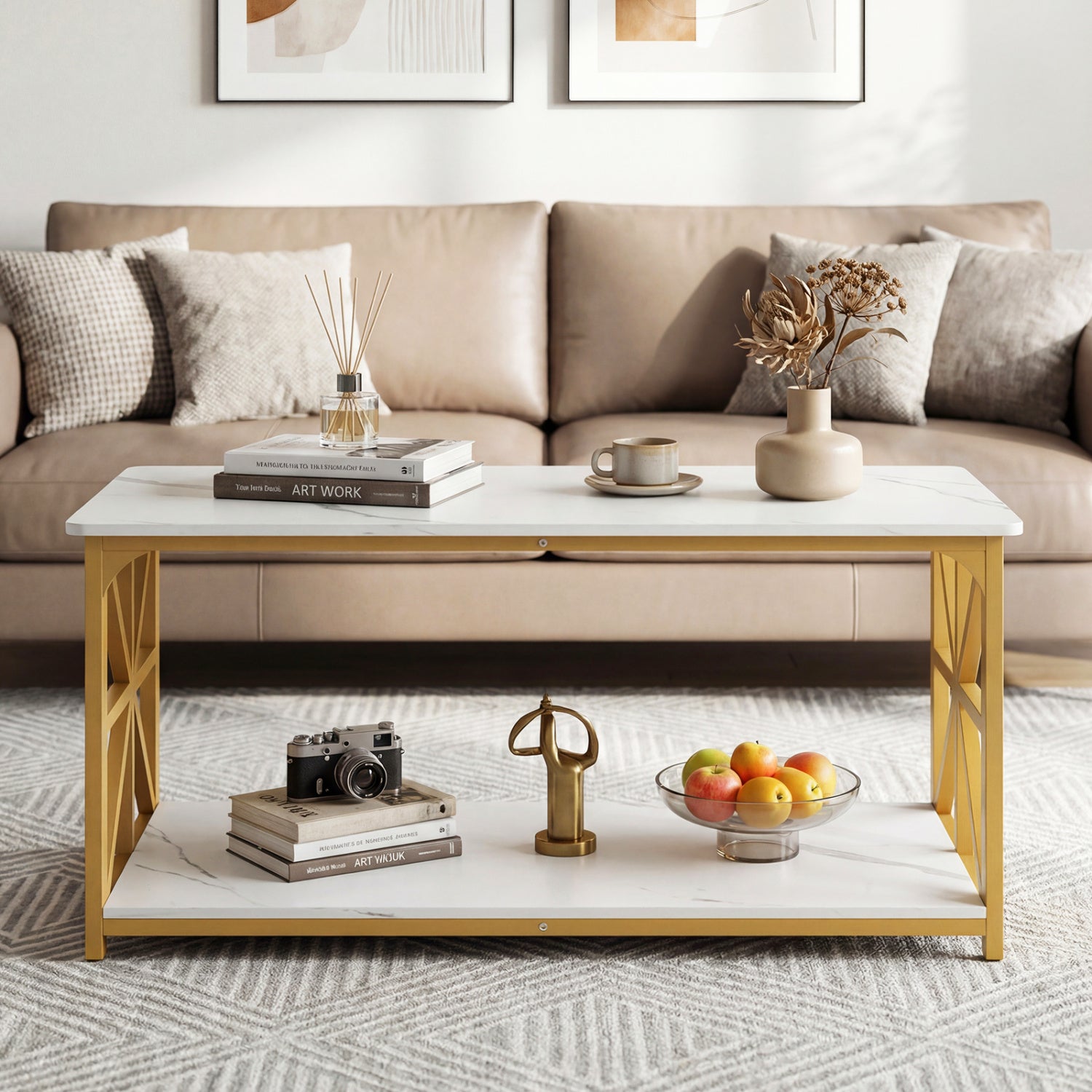 Coffee Table 2-Tier Center Table with Storage Shelf by DirectDeals