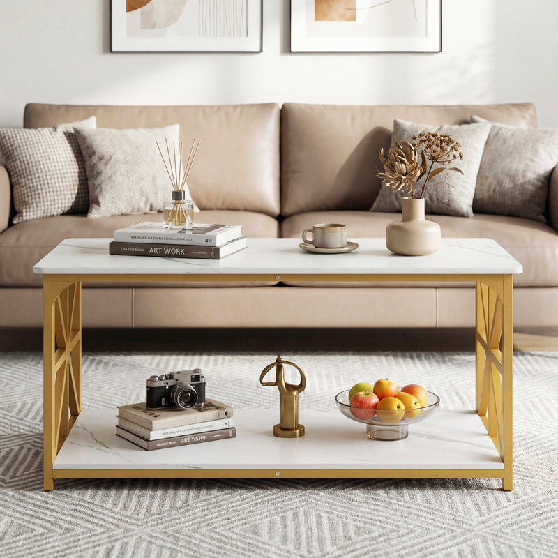 Coffee Table 2-Tier Center Table with Storage Shelf by DirectDeals