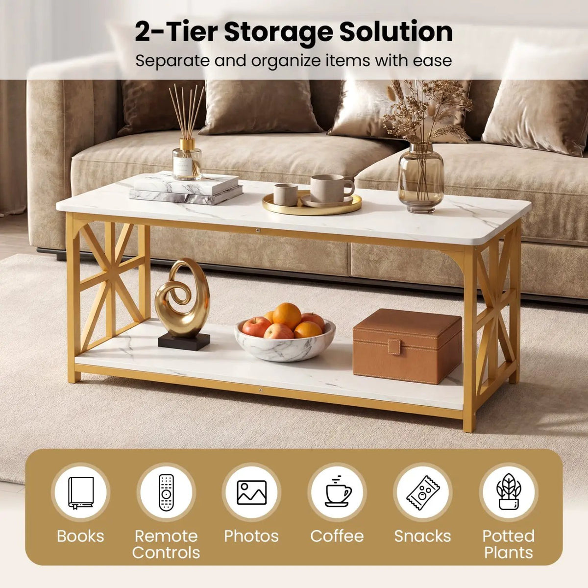 Coffee Table 2-Tier Center Table with Storage Shelf, photo 16 of 24