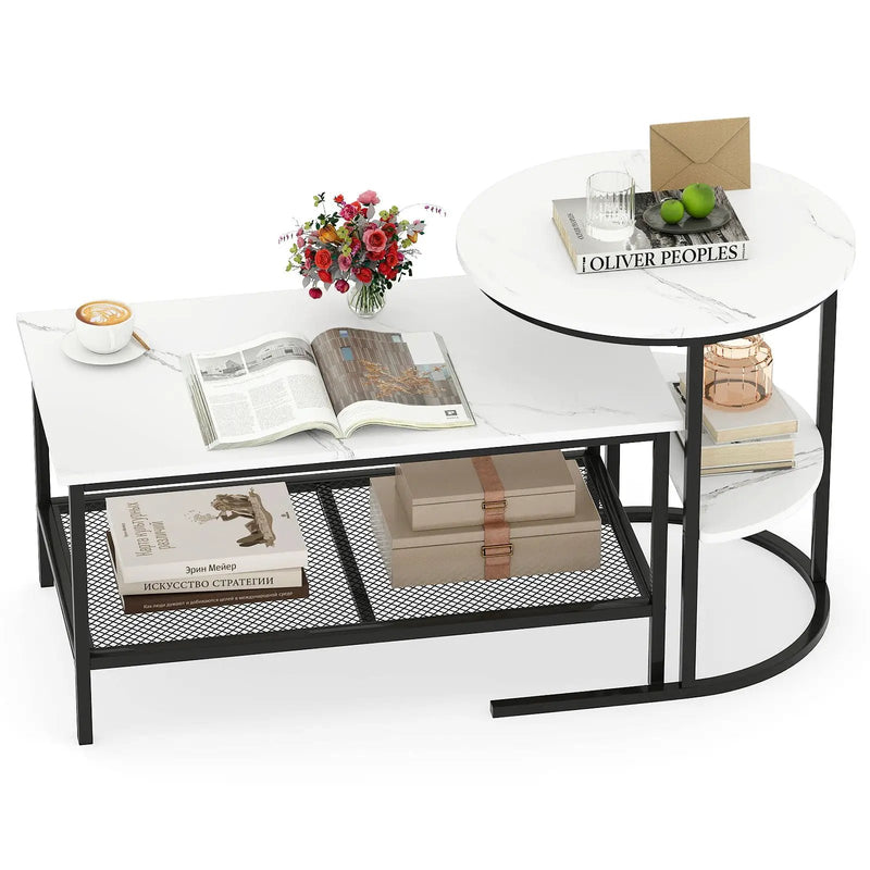 Coffee Table 2-Tier Rectangle Coffee Table and Side End Table with Storage Shelves by DirectDeals