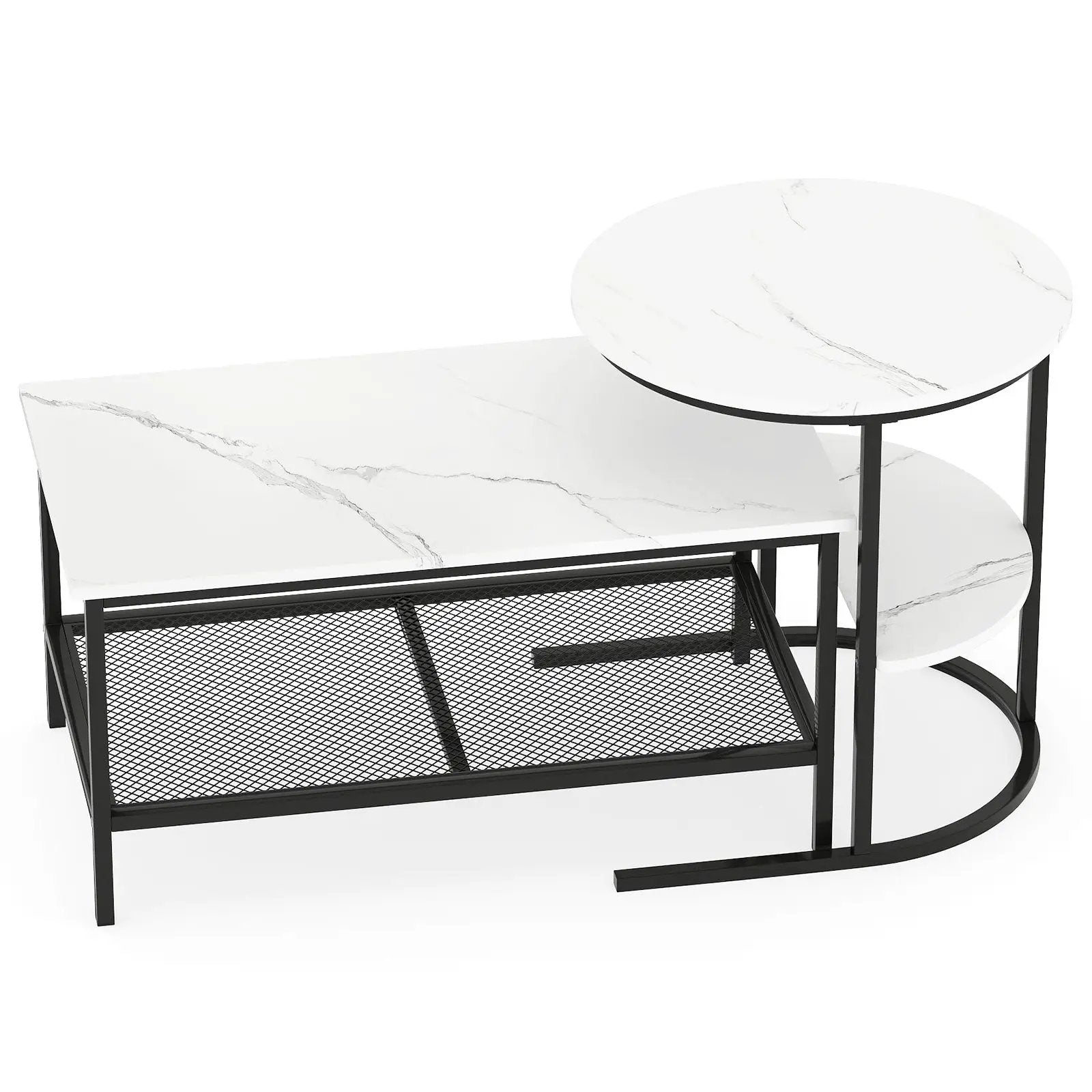 Coffee Table 2-Tier Rectangle Coffee Table and Side End Table with Storage Shelves by DirectDeals