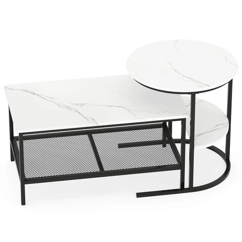 Coffee Table 2-Tier Rectangle Coffee Table and Side End Table with Storage Shelves by DirectDeals