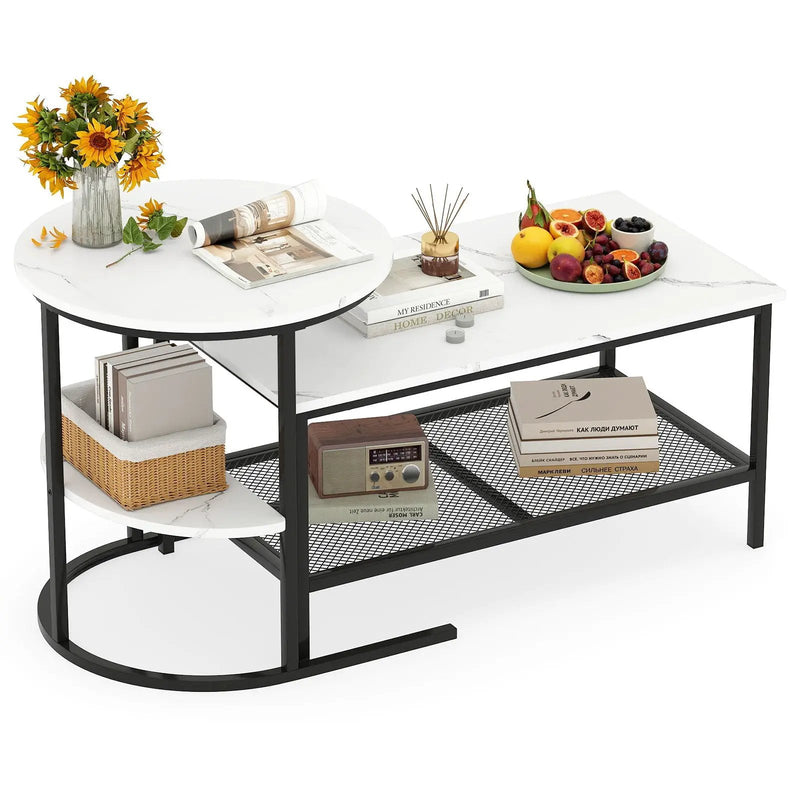 Coffee Table 2-Tier Rectangle Coffee Table and Side End Table with Storage Shelves by DirectDeals