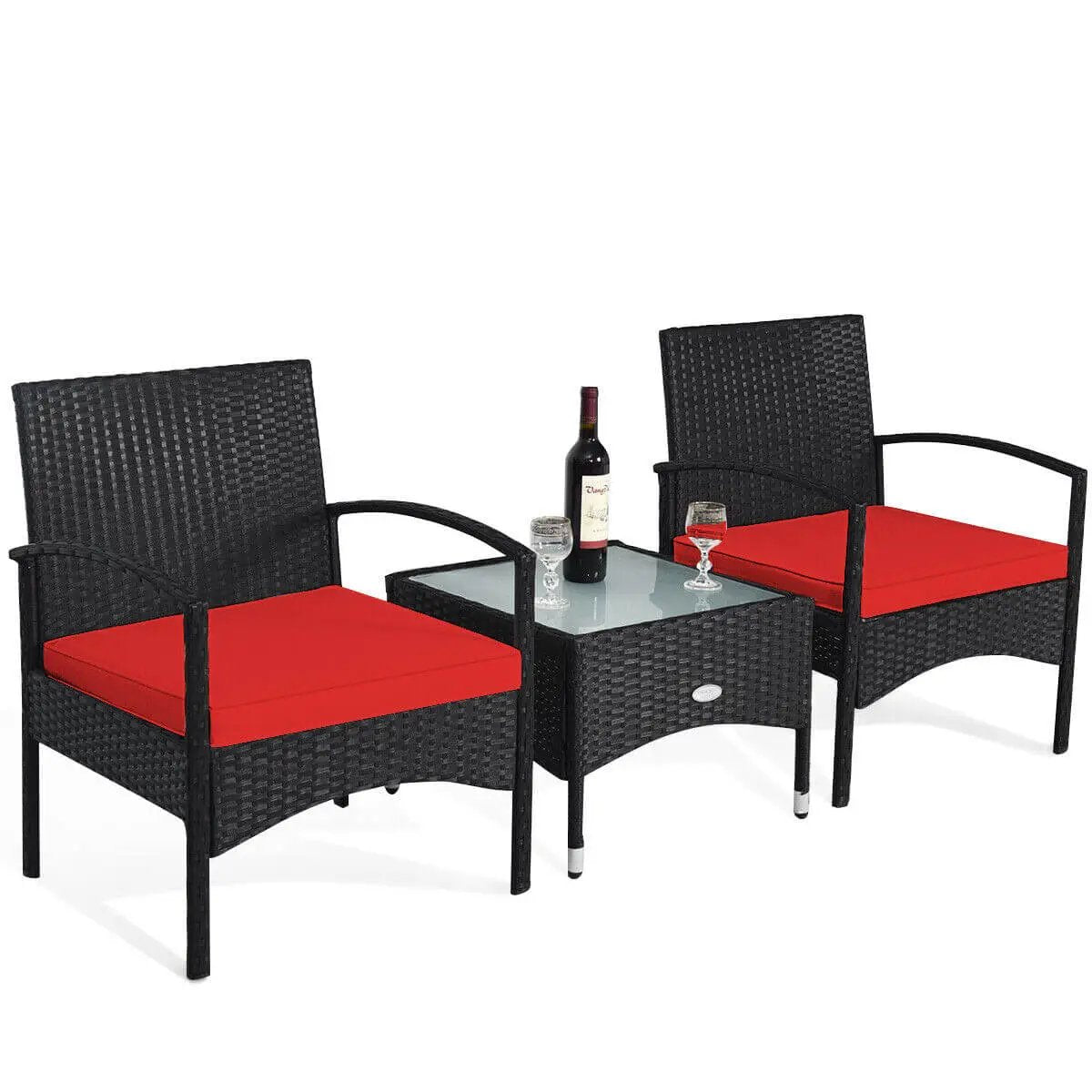 3 Pieces Patio Wicker Rattan Furniture Set with Cushion for Lawn Backyard by DirectDeals