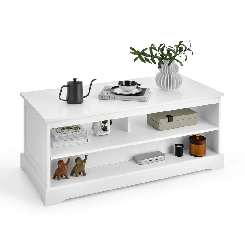 Modern Coffee Table with Drawers and Open Cubies-White by DirectDeals