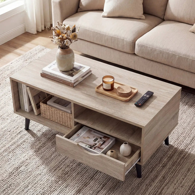 Coffee Table with Storage Rustic Rectangle Center Table by DirectDeals