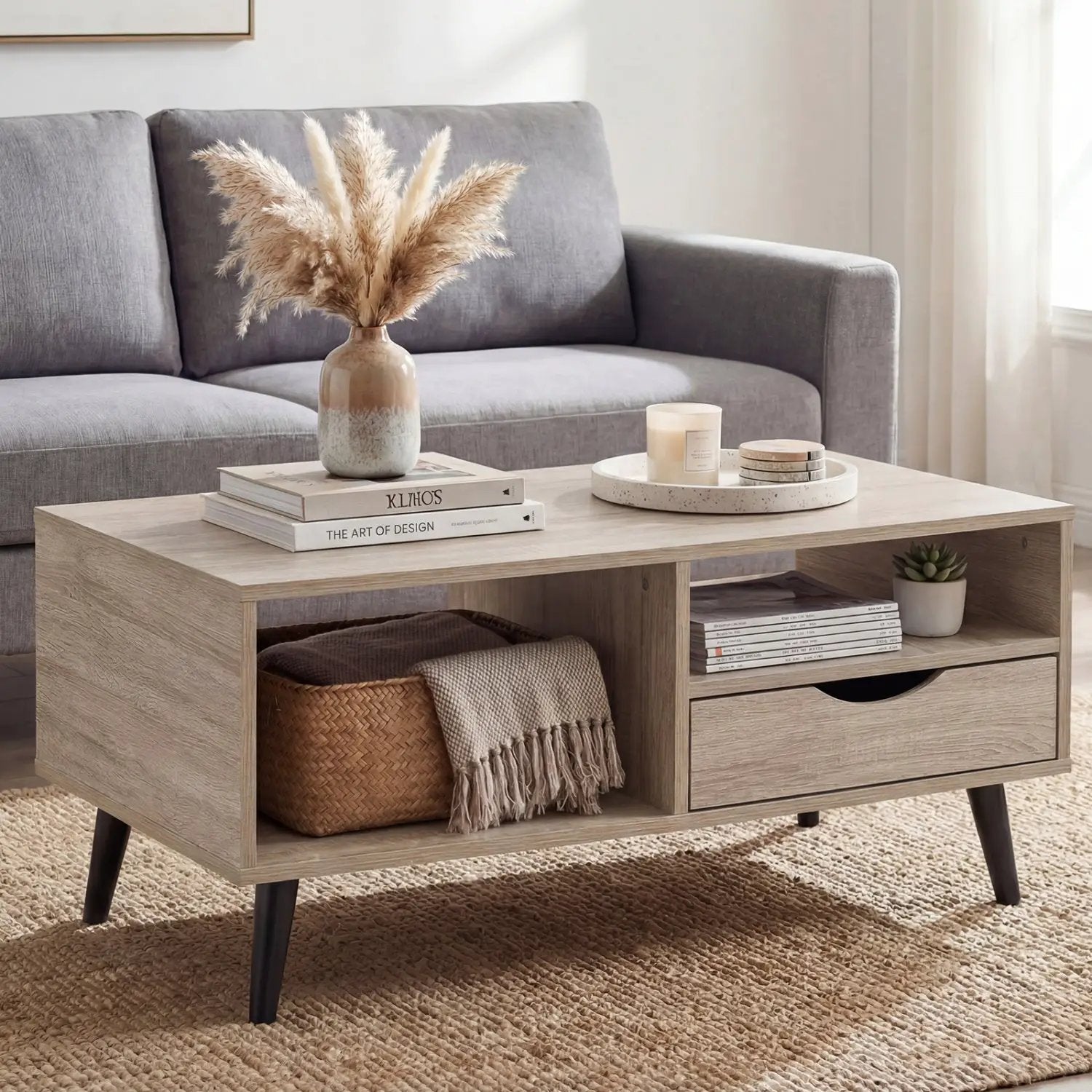 Coffee Table with Storage Rustic Rectangle Center Table by DirectDeals