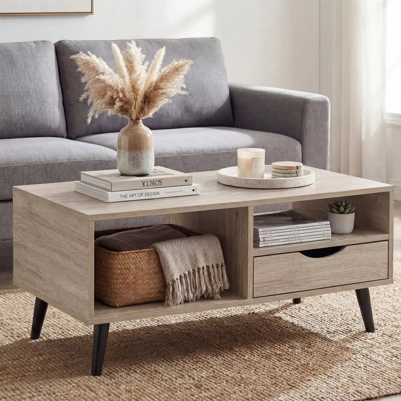 Coffee Table with Storage Rustic Rectangle Center Table by DirectDeals