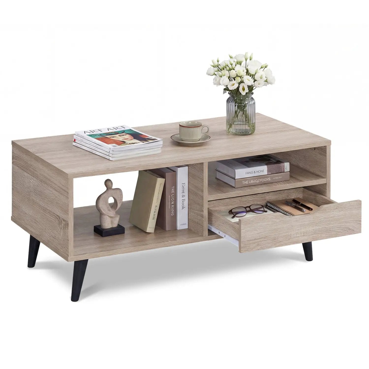 Coffee Table with Storage Rustic Rectangle Center Table by DirectDeals