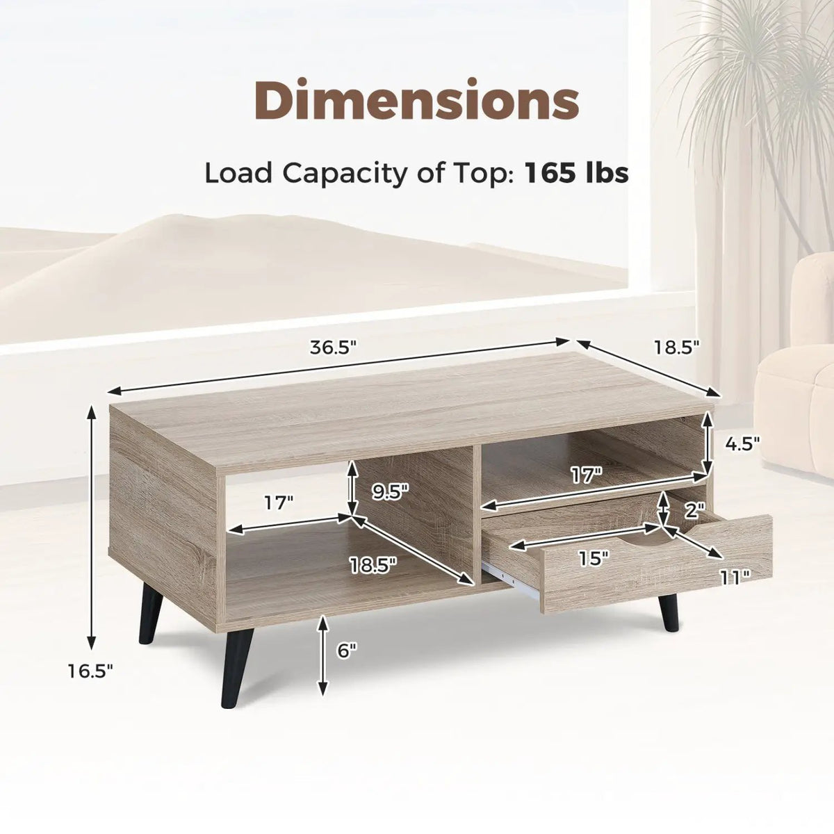 Coffee Table with Storage Rustic Rectangle Center Table, photo 8 of 16