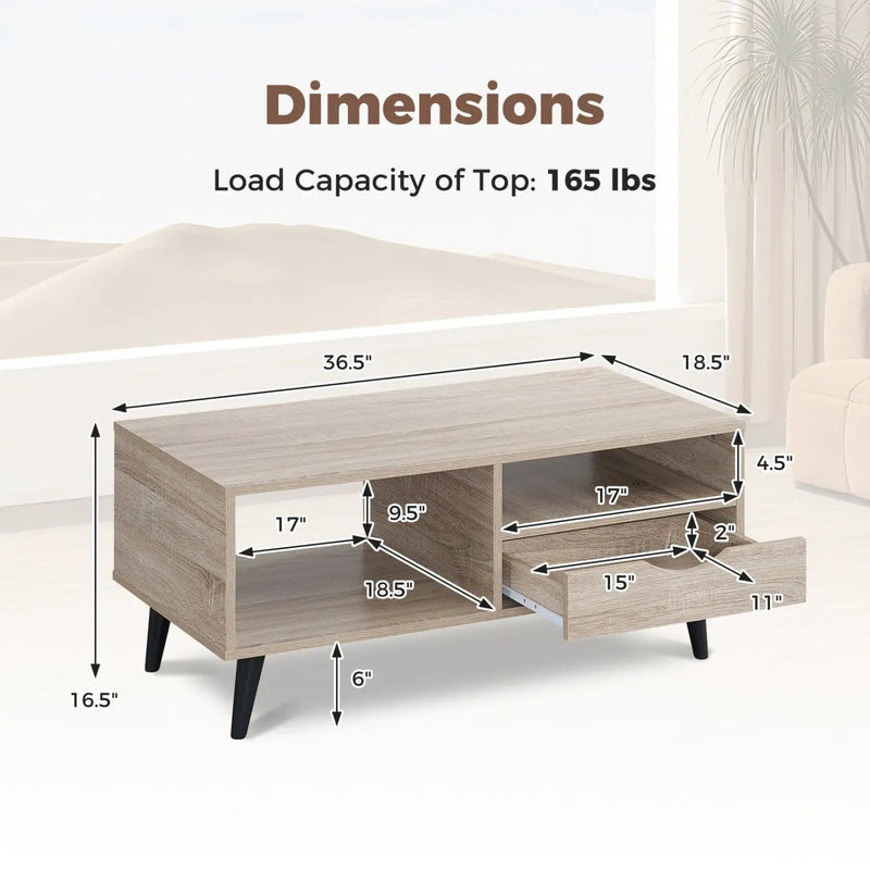 Coffee Table with Storage Rustic Rectangle Center Table by DirectDeals