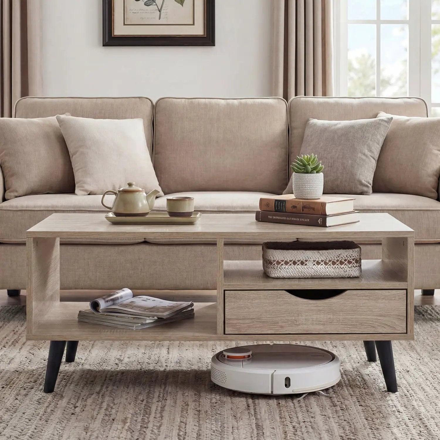 Coffee Table with Storage Rustic Rectangle Center Table by DirectDeals