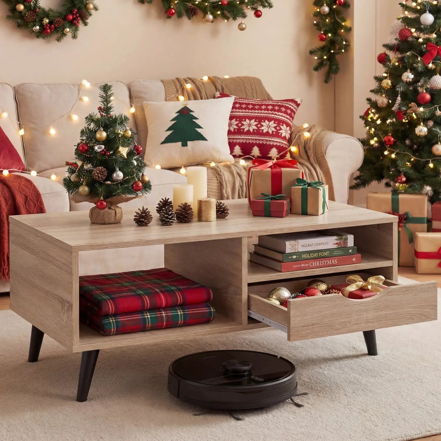 Coffee Table with Storage Rustic Rectangle Center Table by DirectDeals