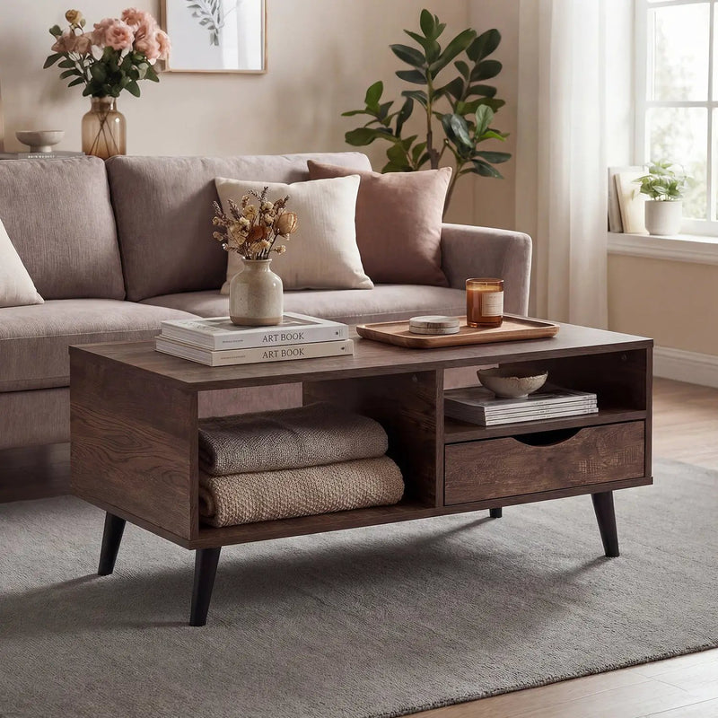 Coffee Table with Storage Rustic Rectangle Center Table by DirectDeals