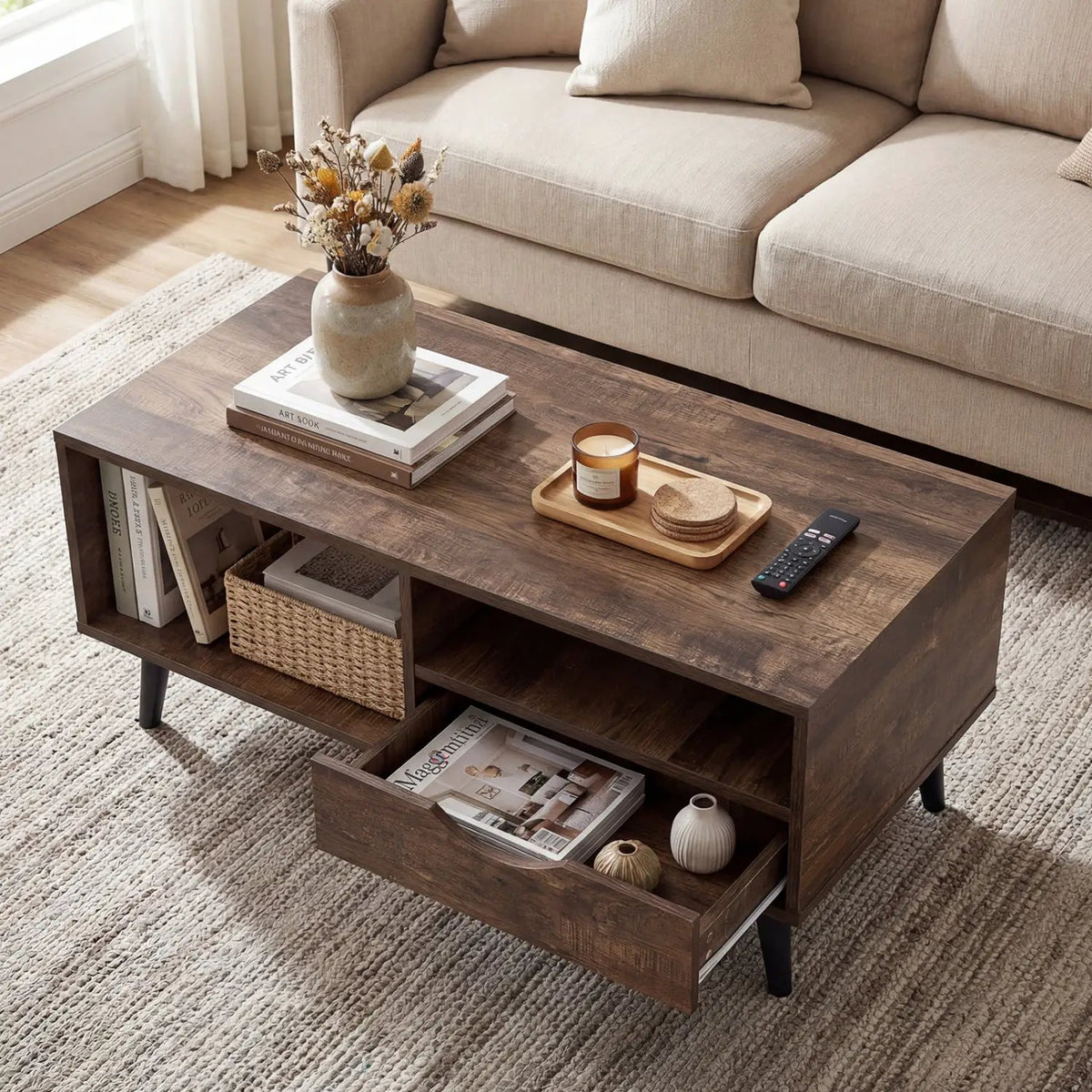 Coffee Table with Storage Rustic Rectangle Center Table, photo 13 of 16
