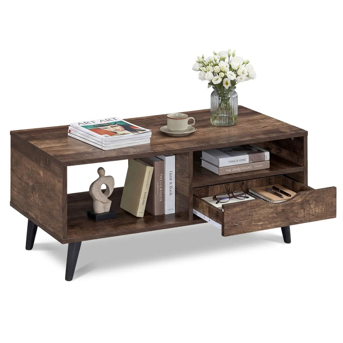 Coffee Table with Storage Rustic Rectangle Center Table, photo 11 of 16