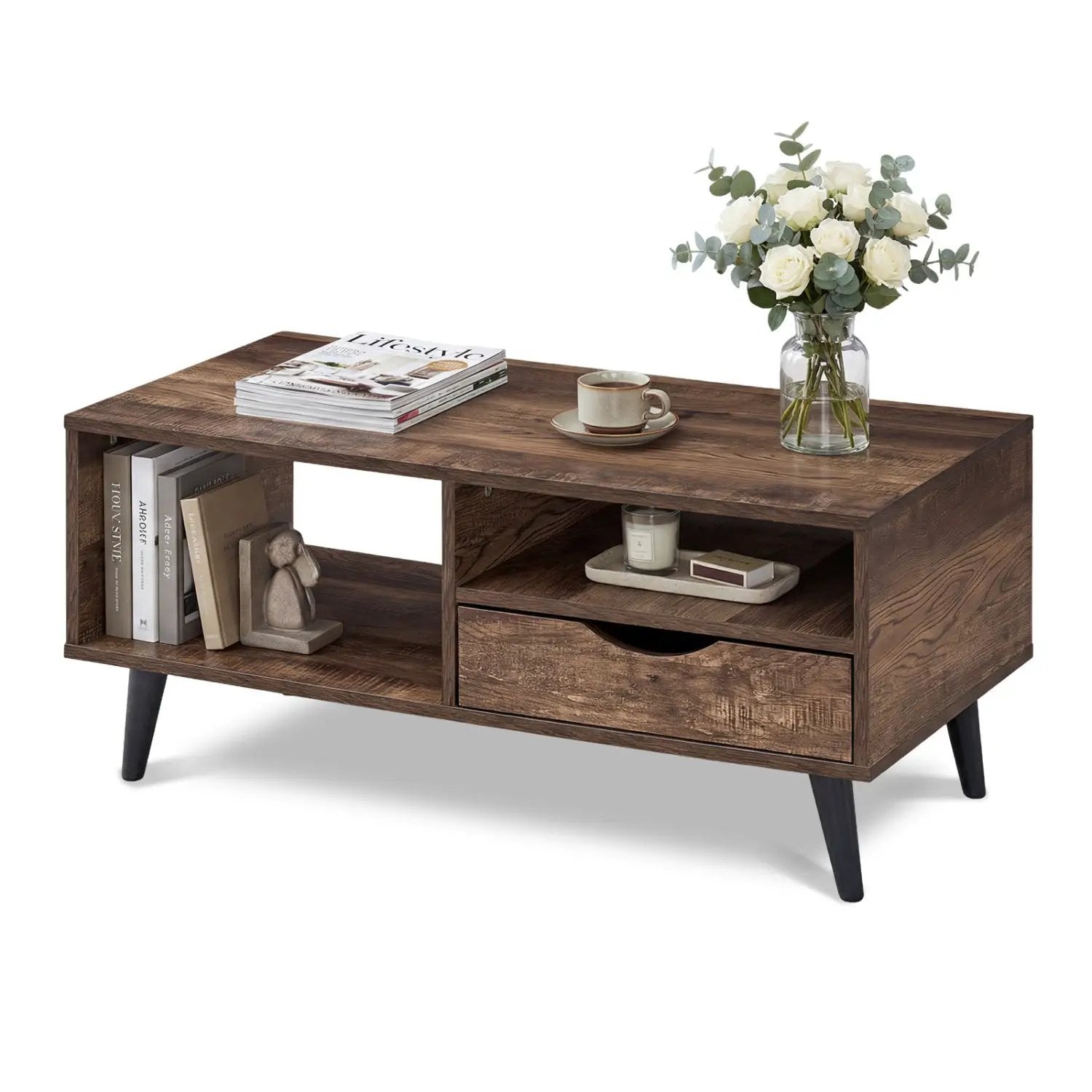 Coffee Table with Storage Rustic Rectangle Center Table by DirectDeals